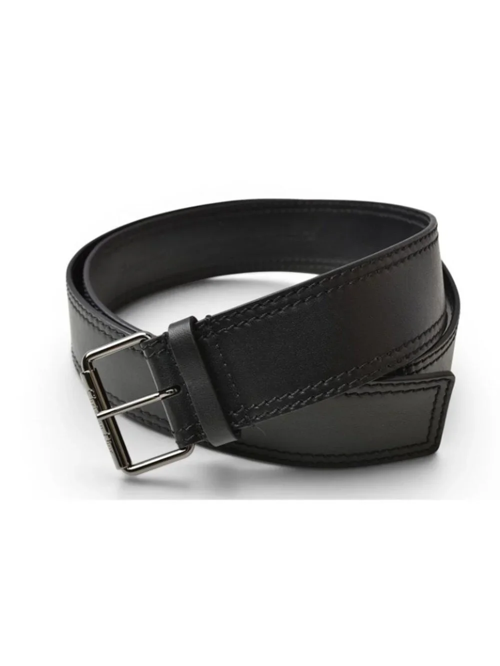 Dior Belt Leather Black Silver Business